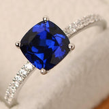 Rings Ladies Luxury Blue/Green Square Crystal AAA Cubic Zirconia Thin Chic Silver