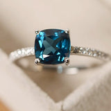 Rings Ladies Luxury Blue/Green Square Crystal AAA Cubic Zirconia Thin Chic Silver