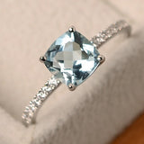 Rings Ladies Luxury Blue/Green Square Crystal AAA Cubic Zirconia Thin Chic Silver