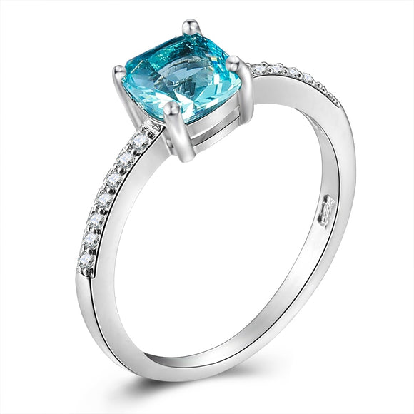 Rings Ladies Luxury Blue/Green Square Crystal AAA Cubic Zirconia Thin Chic Silver