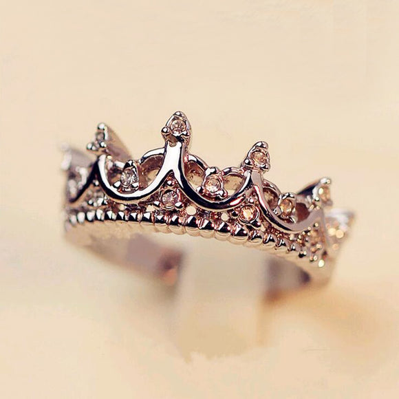 Rings Fashion Vintage Silver Crystal Drill Hollow Crown Shaped Queen Temperament
