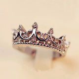 Rings Fashion Vintage Silver Crystal Drill Hollow Crown Shaped Queen Temperament