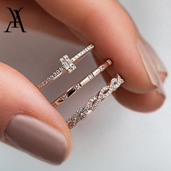 Rings  3Pcs/Set Fashion Geometry Intersect Crystal