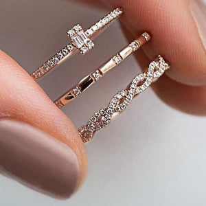 Rings  3Pcs/Set Fashion Geometry Intersect Crystal