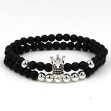 Wristband Fashion 2PCS/Set Couple His Hers 6mm Stone Bead CZ Crown Bracelet