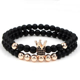 Wristband Fashion 2PCS/Set Couple His Hers 6mm Stone Bead CZ Crown Bracelet