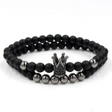 Wristband Fashion 2PCS/Set Couple His Hers 6mm Stone Bead CZ Crown Bracelet