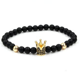 Wristband Fashion 2PCS/Set Couple His Hers 6mm Stone Bead CZ Crown Bracelet
