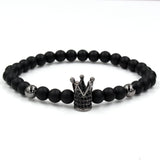 Wristband Fashion 2PCS/Set Couple His Hers 6mm Stone Bead CZ Crown Bracelet