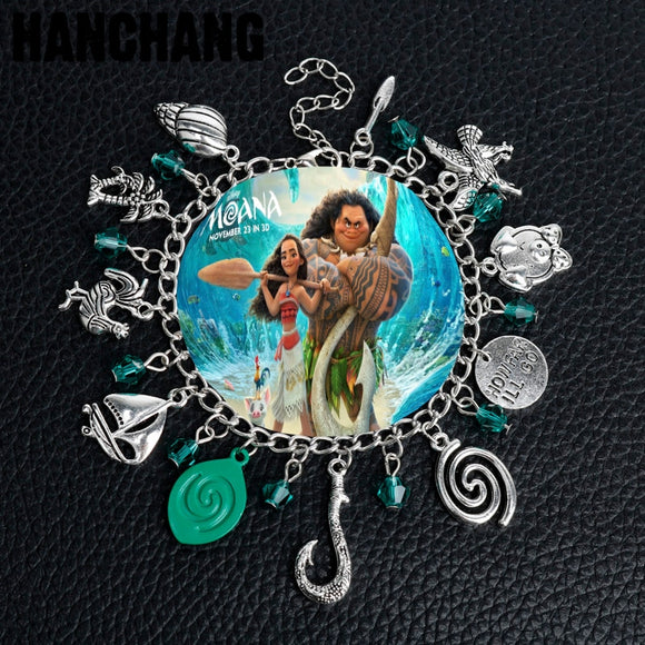 Turkish Hot Sale Moana Charm Bracelet Roses Mirror Castle Clock Lion Harpoon