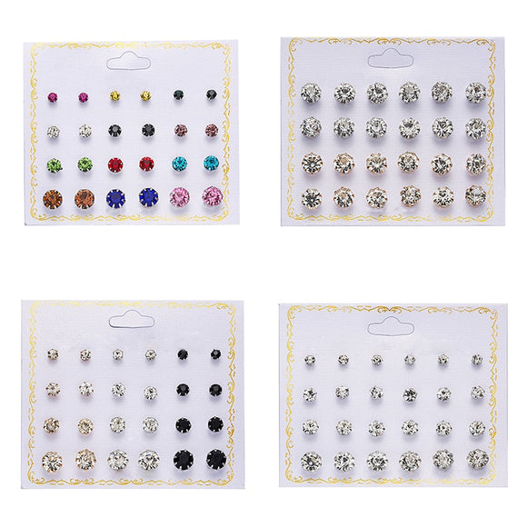 Earrings Fashion 12 pair/set Women Round Crystal Stud