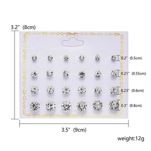 Earrings Fashion 12 pair/set Women Round Crystal Stud