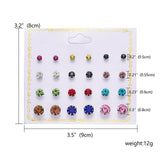 Earrings Fashion 12 pair/set Women Round Crystal Stud