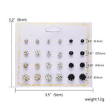 Earrings Fashion 12 pair/set Women Round Crystal Stud
