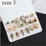 Earrings  Free Shipping Women's Jewelry 9 pairs / set of synthetic pearl flowers butterfly