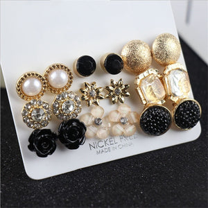 Earrings  Free Shipping Women's Jewelry 9 pairs / set of synthetic pearl flowers butterfly