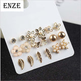 Earrings  Free Shipping Women's Jewelry 9 pairs / set of synthetic pearl flowers butterfly