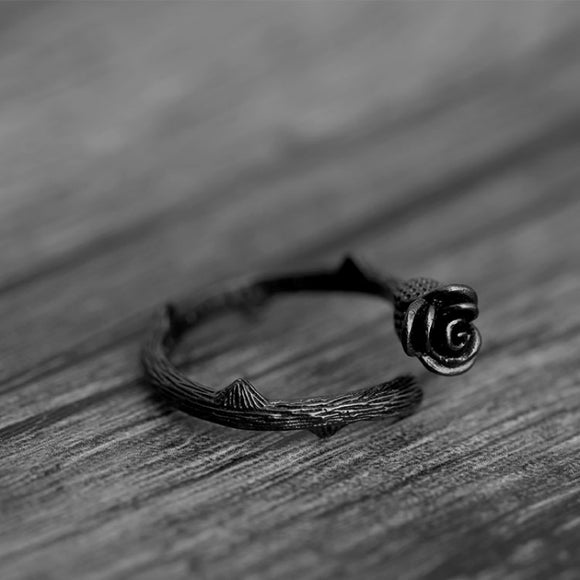 Rings Vintage Black Rose Shape Opening Adjustable