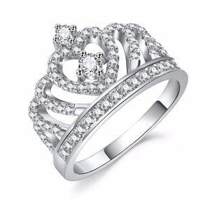 Rings Fashion Silver Rings Crystal Heart Rings Women's Crown Zircon