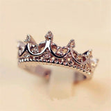 Rings Fashion Vintage Silver Crystal Drill Hollow Crown Shaped Queen Temperament