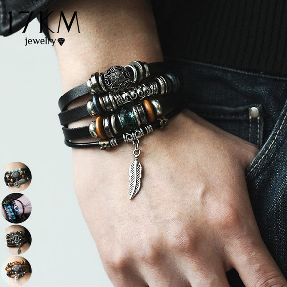 WRISTBAND 17KM 4 Design Leaf Feather Multiple Layer Charms Bracelet