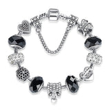 BANGLE 925 Enamel Silver Crystal Beads Charms Bracelet