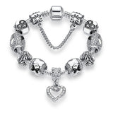 BANGLE 925 Enamel Silver Crystal Beads Charms Bracelet
