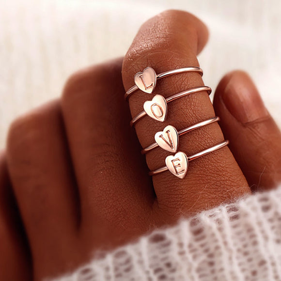 Rings Fashion Gold Silver Color Heart Letters Rings For Women DIY Name