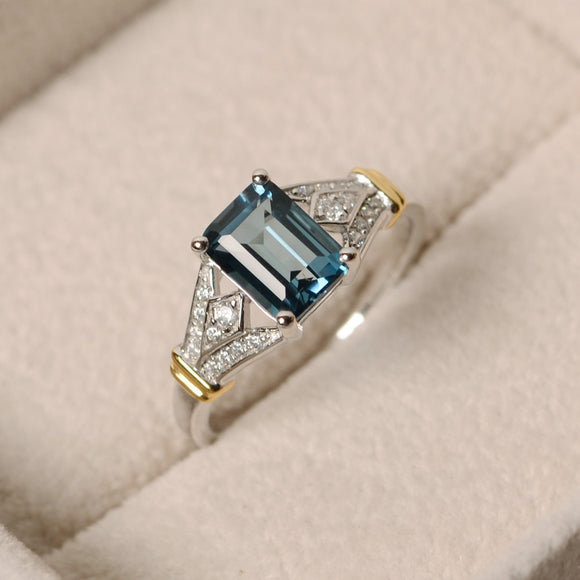 Rings Luxury Blue Square Crystal AAA Cubic Zirconia Silver