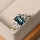 Rings Luxury Blue Square Crystal AAA Cubic Zirconia Silver