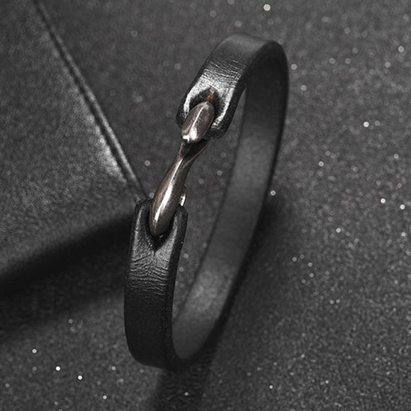 Wristband  Bracelet Vintage Black/Brown Genuine Leather Hook Bracelet