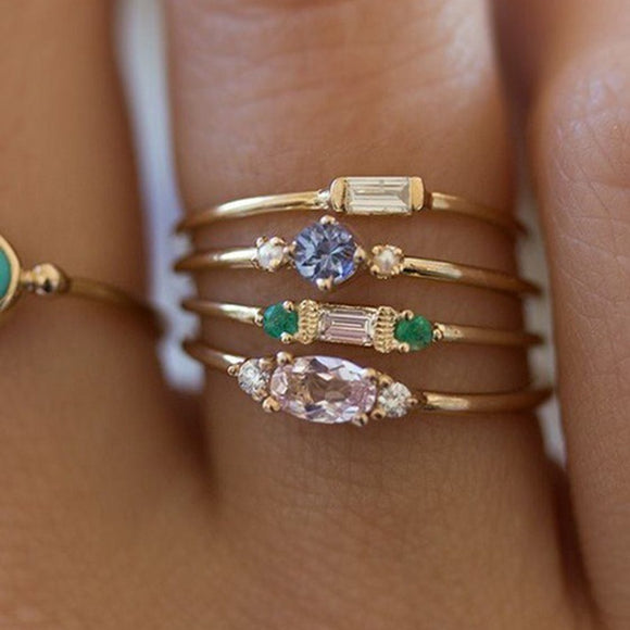 Rings  4 Pcs/set Crystal Zircon Gold Ring Set 2019