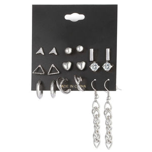 Earrings Vintage Geometric Crystal Earrings Set