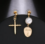 Earrings New Design Matte Metal Gold Asymmetric Cross Heart