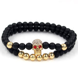 Wristband Fashion 2PCS/Set Couple His Hers 6mm Stone Bead CZ Crown Bracelet
