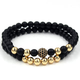 Wristband Fashion 2PCS/Set Couple His Hers 6mm Stone Bead CZ Crown Bracelet