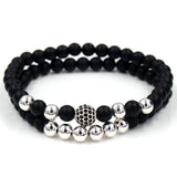 Wristband Fashion 2PCS/Set Couple His Hers 6mm Stone Bead CZ Crown Bracelet