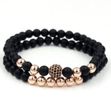 Wristband Fashion 2PCS/Set Couple His Hers 6mm Stone Bead CZ Crown Bracelet