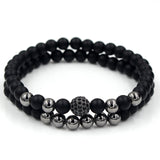 Wristband Fashion 2PCS/Set Couple His Hers 6mm Stone Bead CZ Crown Bracelet