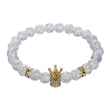Wristband Fashion 2PCS/Set Couple His Hers 6mm Stone Bead CZ Crown Bracelet