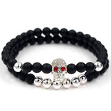 Wristband Fashion 2PCS/Set Couple His Hers 6mm Stone Bead CZ Crown Bracelet