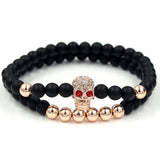 Wristband Fashion 2PCS/Set Couple His Hers 6mm Stone Bead CZ Crown Bracelet