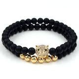 Wristband Fashion 2PCS/Set Couple His Hers 6mm Stone Bead CZ Crown Bracelet
