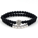 Wristband Fashion 2PCS/Set Couple His Hers 6mm Stone Bead CZ Crown Bracelet