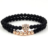 Wristband Fashion 2PCS/Set Couple His Hers 6mm Stone Bead CZ Crown Bracelet