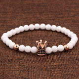Wristband Fashion 2PCS/Set Couple His Hers 6mm Stone Bead CZ Crown Bracelet