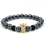 Wristband Fashion 2PCS/Set Couple His Hers 6mm Stone Bead CZ Crown Bracelet