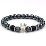 Wristband Fashion 2PCS/Set Couple His Hers 6mm Stone Bead CZ Crown Bracelet
