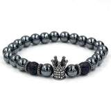 Wristband Fashion 2PCS/Set Couple His Hers 6mm Stone Bead CZ Crown Bracelet