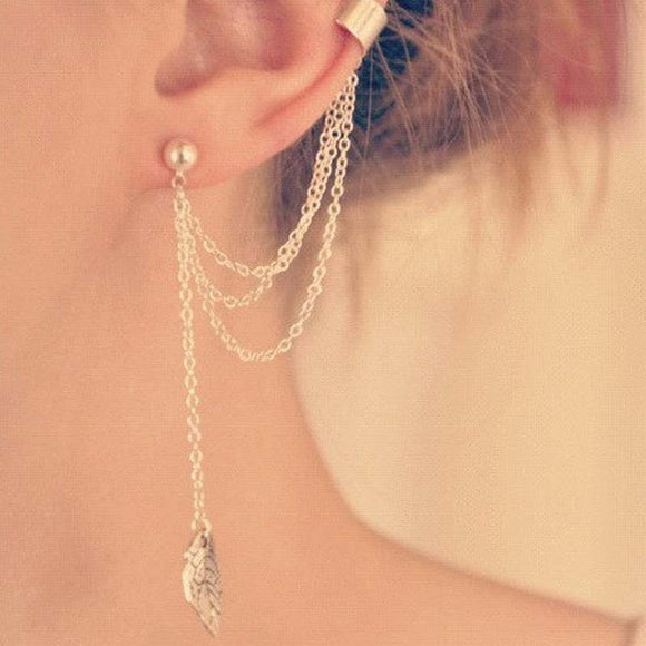 Earrings Personality Leaf Tassel Clip